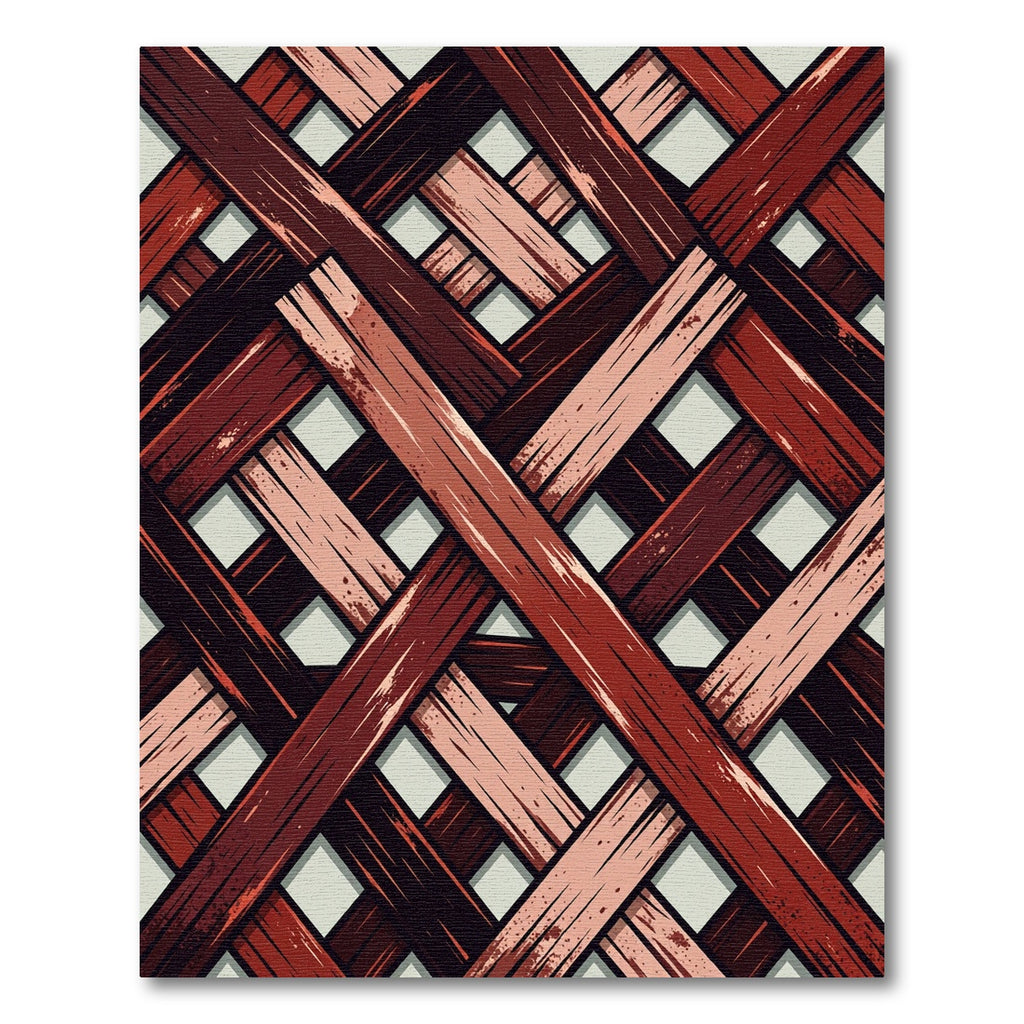 Interwoven Crimson and Blush Diagonal Lattice Rug