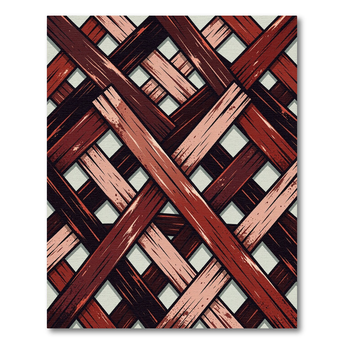 Interwoven Crimson and Blush Diagonal Lattice Rug
