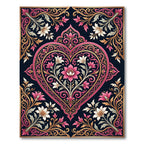 Exquisite Pink Gold Floral Heart Frame Rug