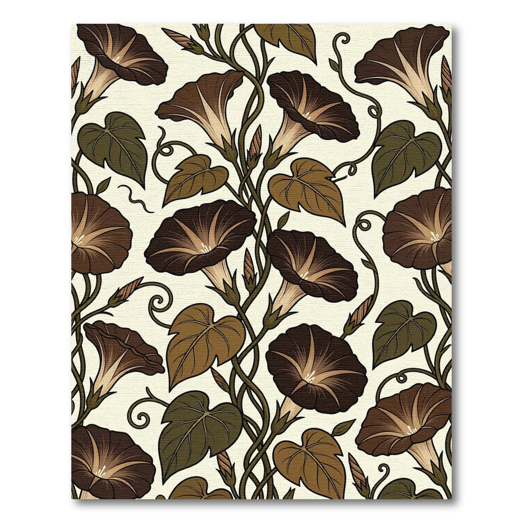 Brown Morning Glory Vine Floral Rug