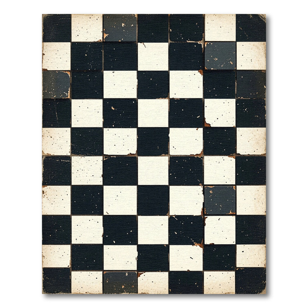 Distressed Black and White Checkered Tile Rug