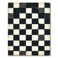 Distressed Black and White Checkered Tile Rug