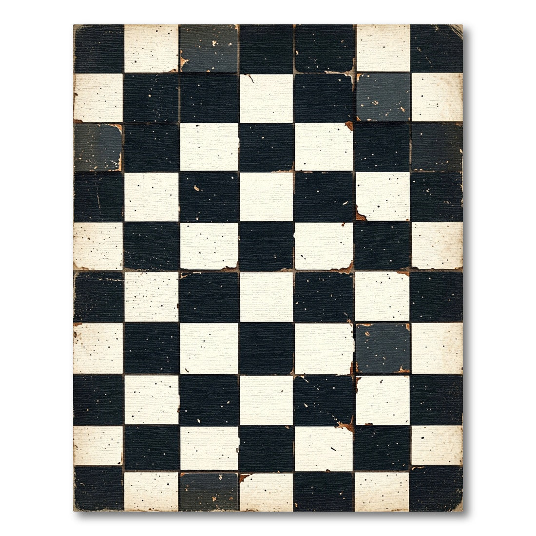 Distressed Black and White Checkered Tile Rug