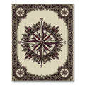 Crimson Compass Rose Ornate Frame Rug