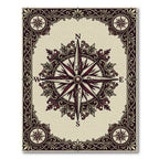Crimson Compass Rose Ornate Frame Rug