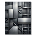 Industrial Steel Metallic Geometric Grid Rug