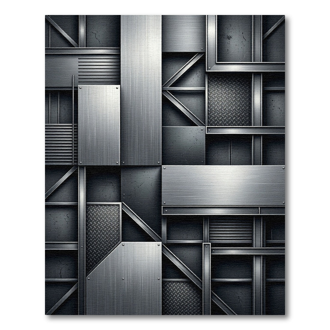 Industrial Steel Metallic Geometric Grid Rug