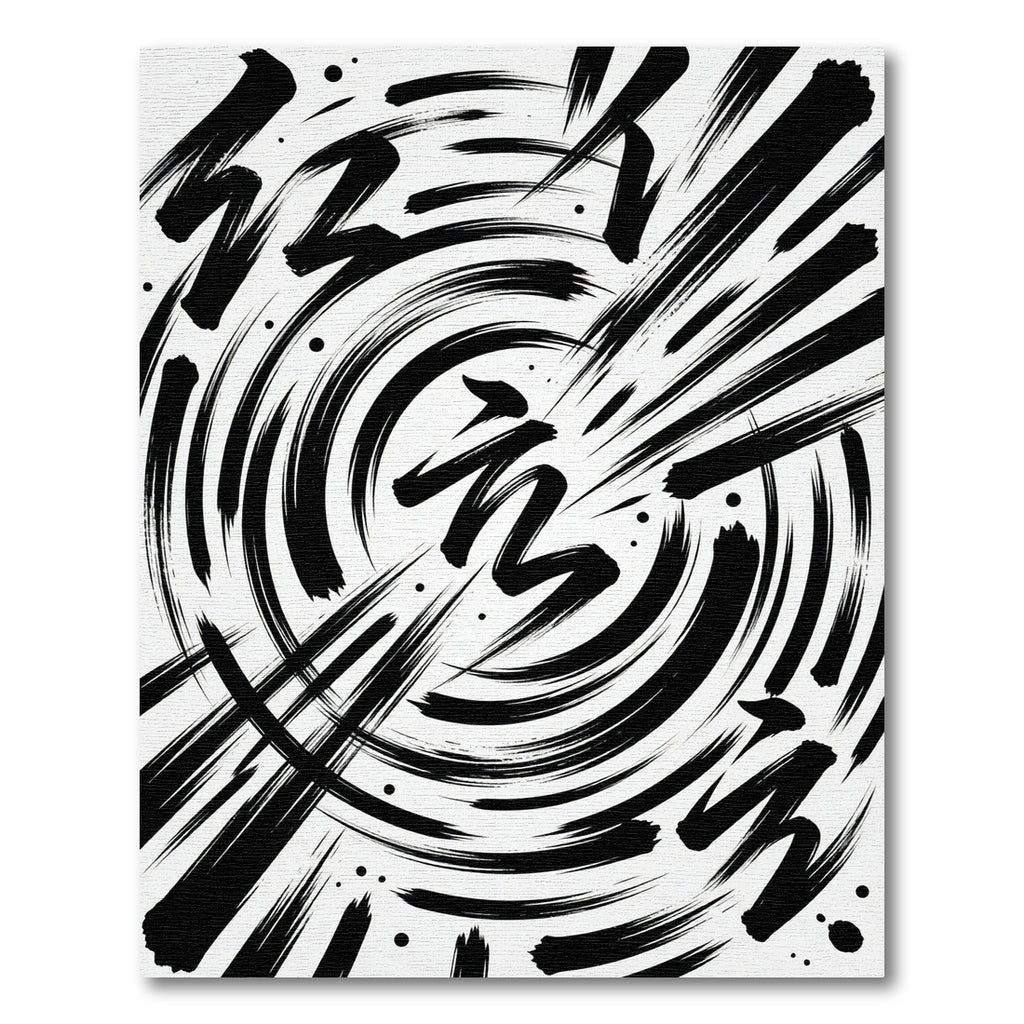 Bold Black Brushstroke Swirl Rug