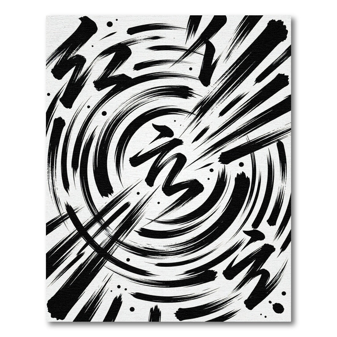 Bold Black Brushstroke Swirl Rug