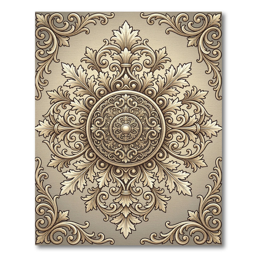 Antique Gold Scrollwork Medallion Rug