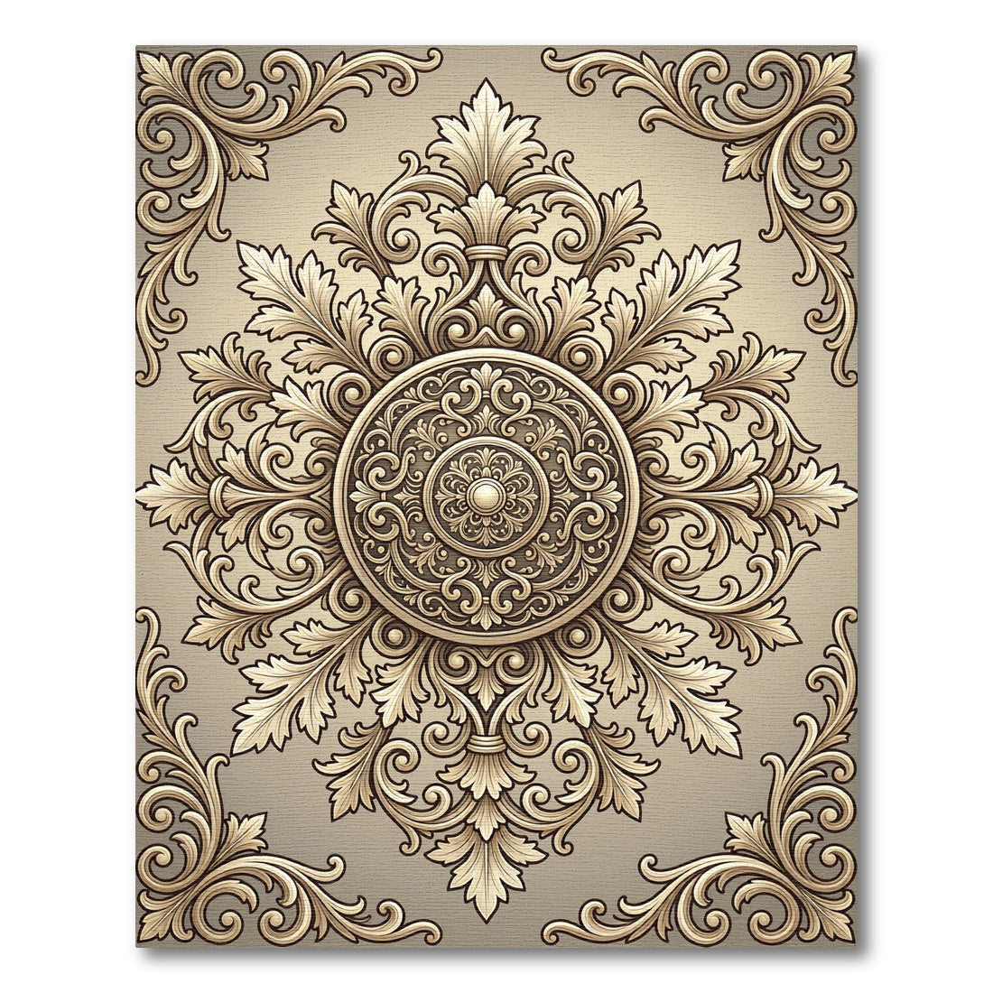 Antique Gold Scrollwork Medallion Rug