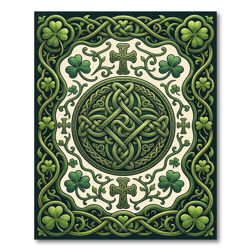 Intricate Celtic Knotwork Emerald Clover Emblem Rug