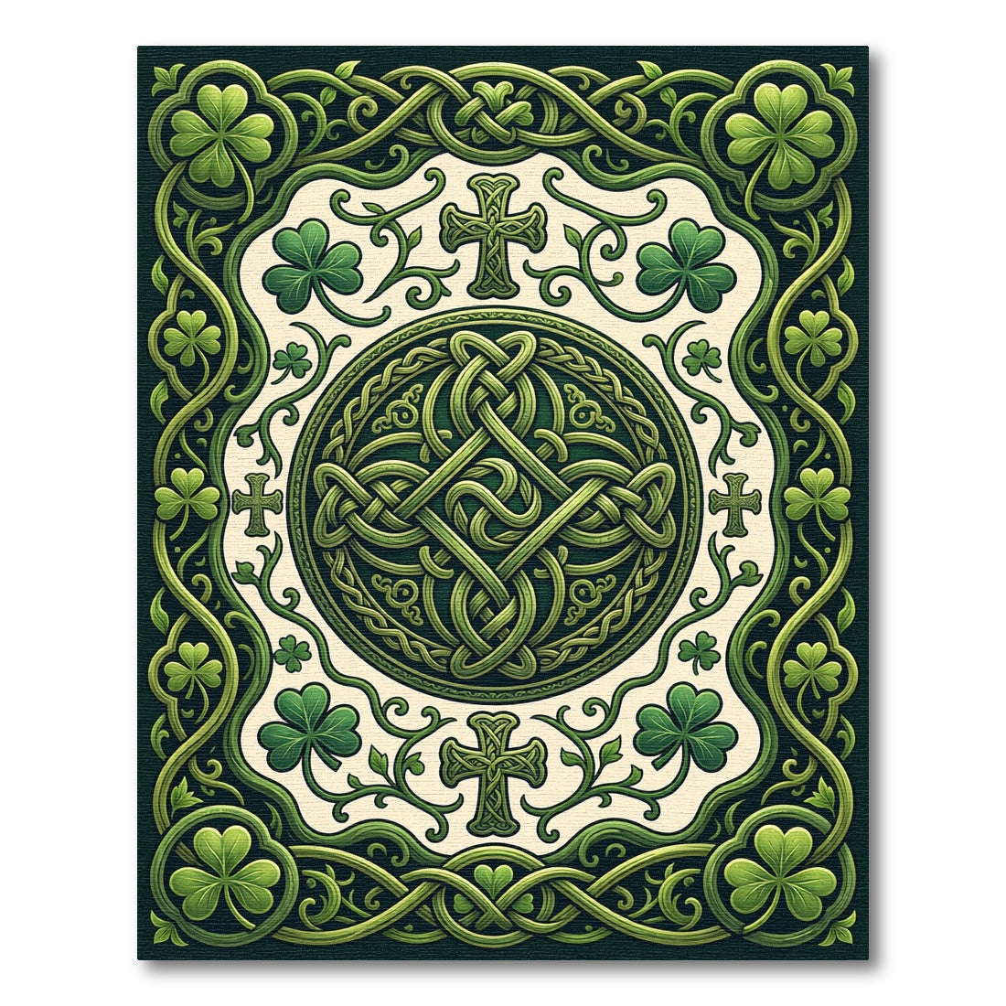 Intricate Celtic Knotwork Emerald Clover Emblem Rug
