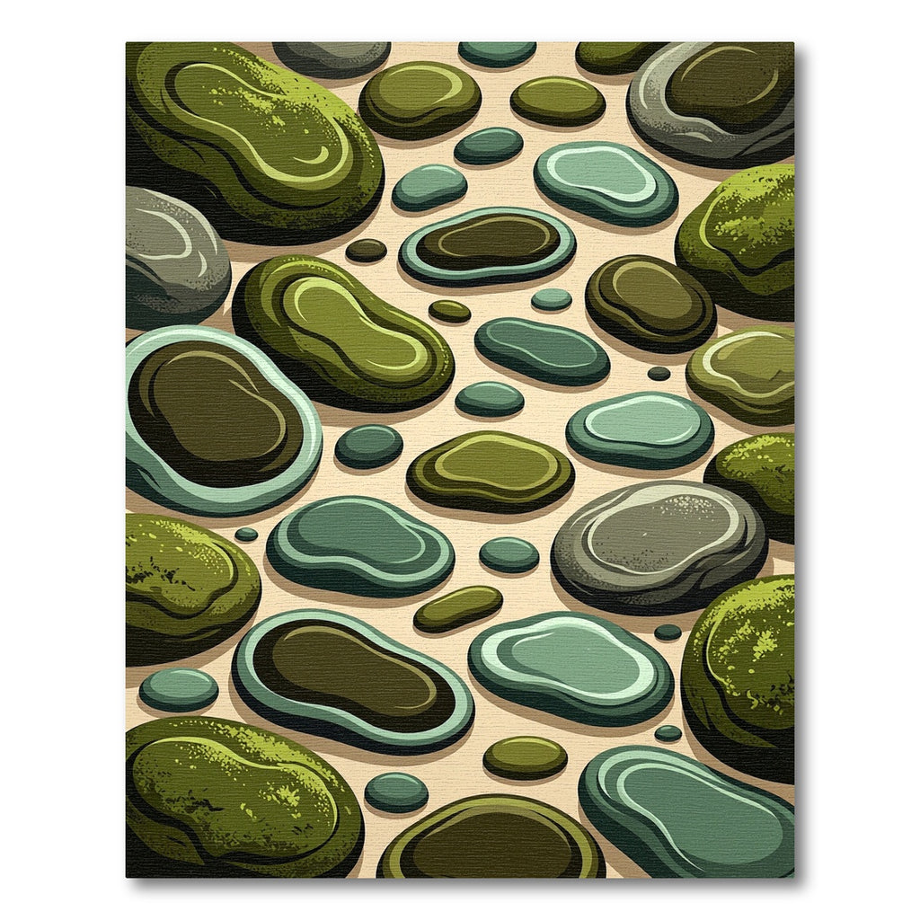 Varied Green Smooth River Rock Arrangement Rug