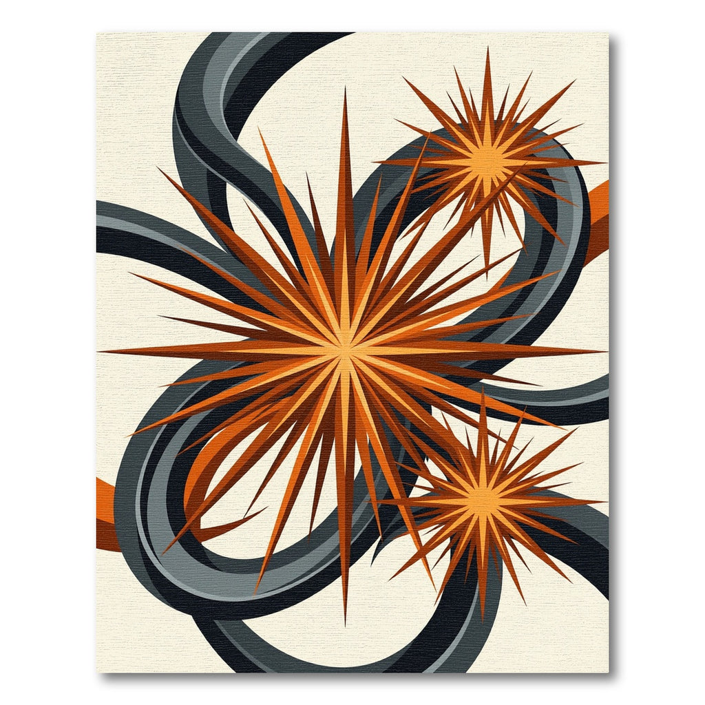 Dynamic Copper Starburst Abstract Charcoal Swirl Rug