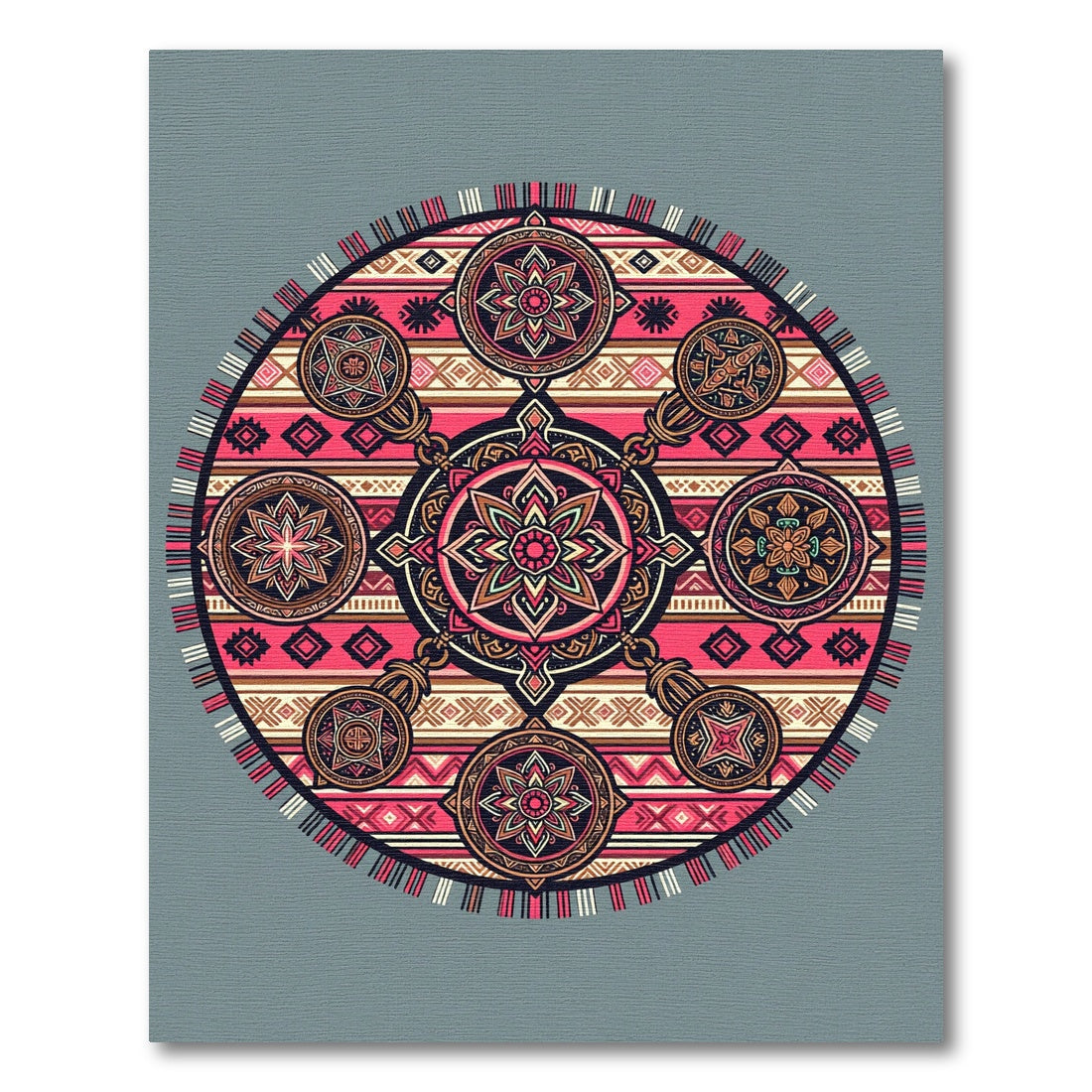 Vibrant Pink Floral Medallion Mandala Rug
