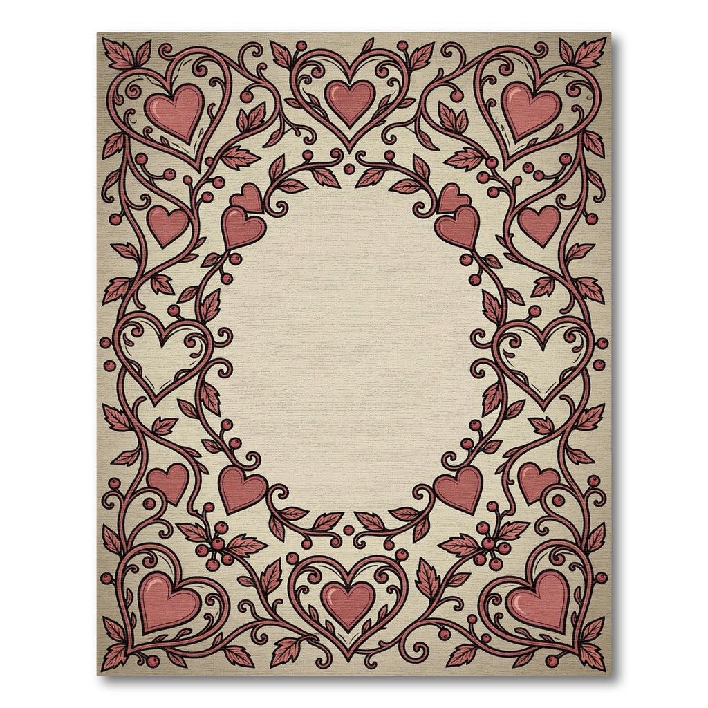 Romantic Coral Heart Vine Frame Rug