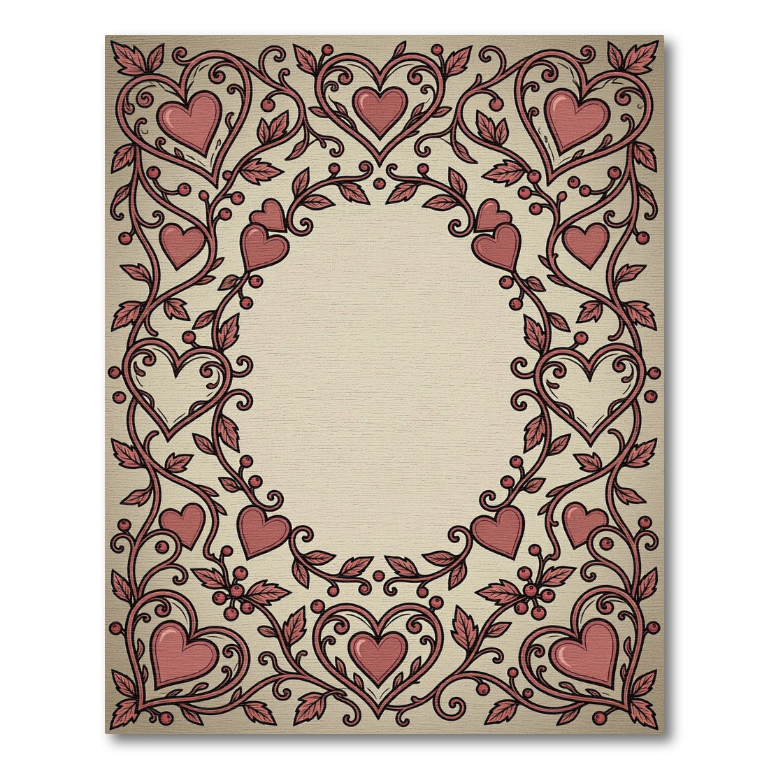 Romantic Coral Heart Vine Frame Rug