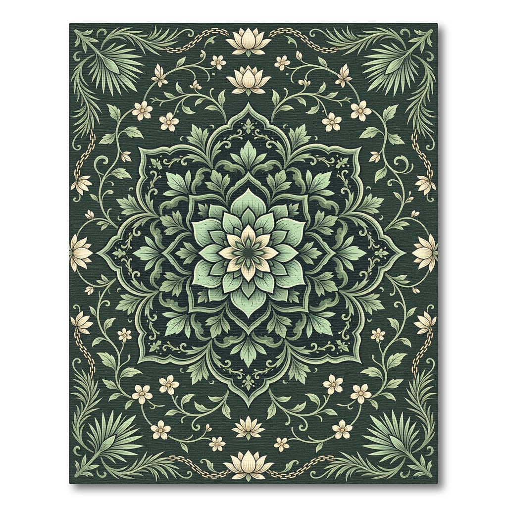 Emerald Botanical Lotus Flower Medallion Rug