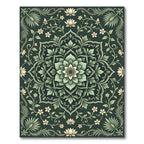 Emerald Botanical Lotus Flower Medallion Rug