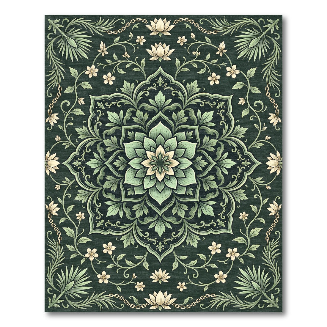 Emerald Botanical Lotus Flower Medallion Rug