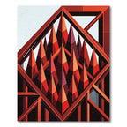 Geometric Crimson Spire Abstract Rug