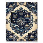 Nautical Compass Navy Blue Maritime Emblem Rug