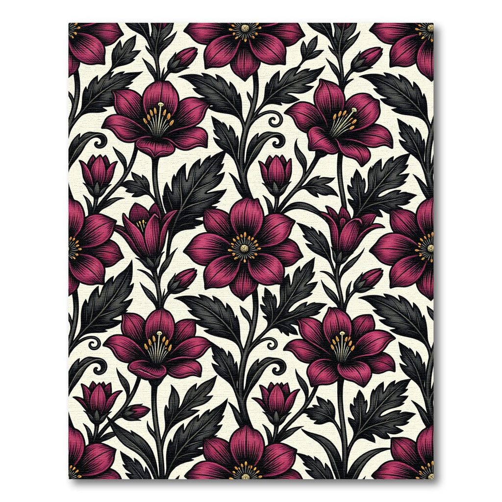 Dramatic Magenta Floral Botanical Scroll Rug