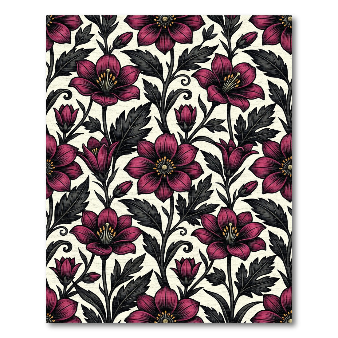 Dramatic Magenta Floral Botanical Scroll Rug