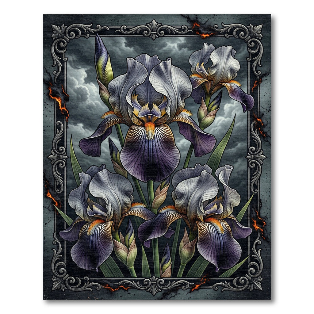 Gothic Iris Floral Dark Stormy Art Rug