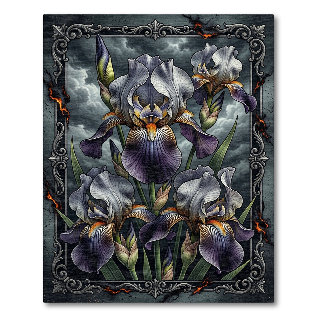 Gothic Iris Floral Dark Stormy Art Rug
