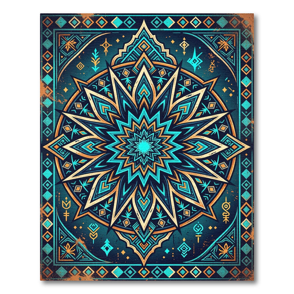 Celestial Blue Golden Geometric Mandalic Rug