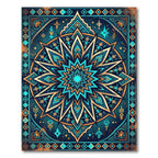 Celestial Blue Golden Geometric Mandalic Rug