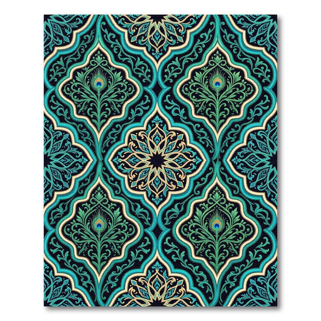 Teal Green Peacock Floral Arabesque Rug
