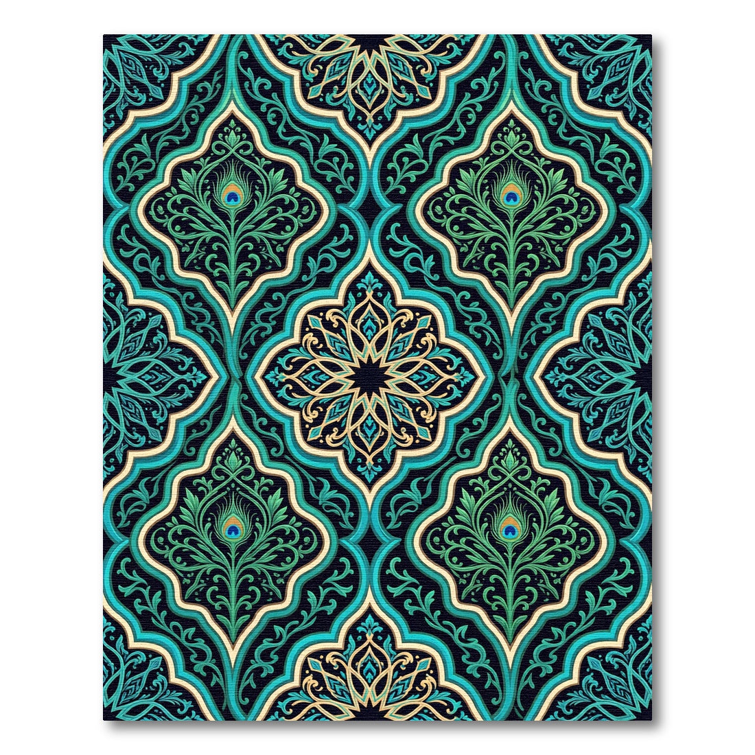 Teal Green Peacock Floral Arabesque Rug