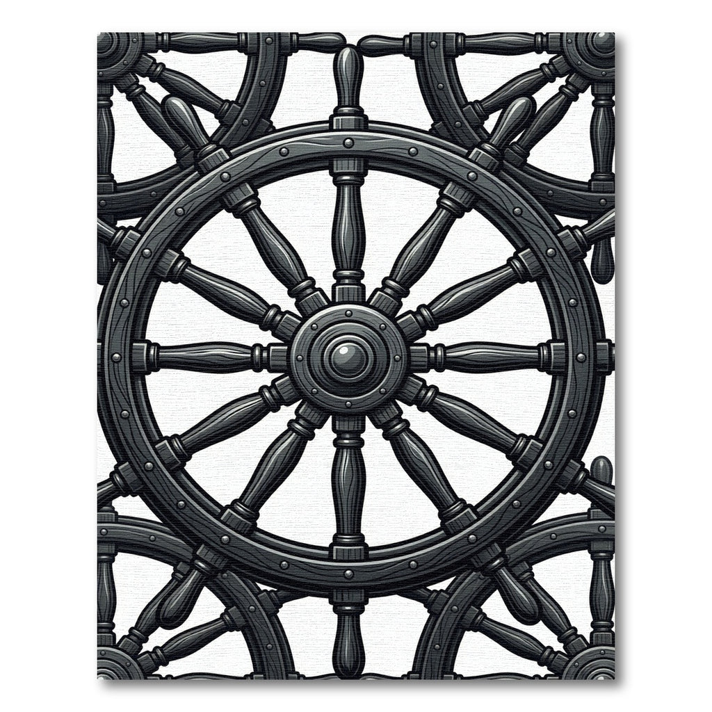 Charcoal Nautical Ship Wheel Intertwined Rug
