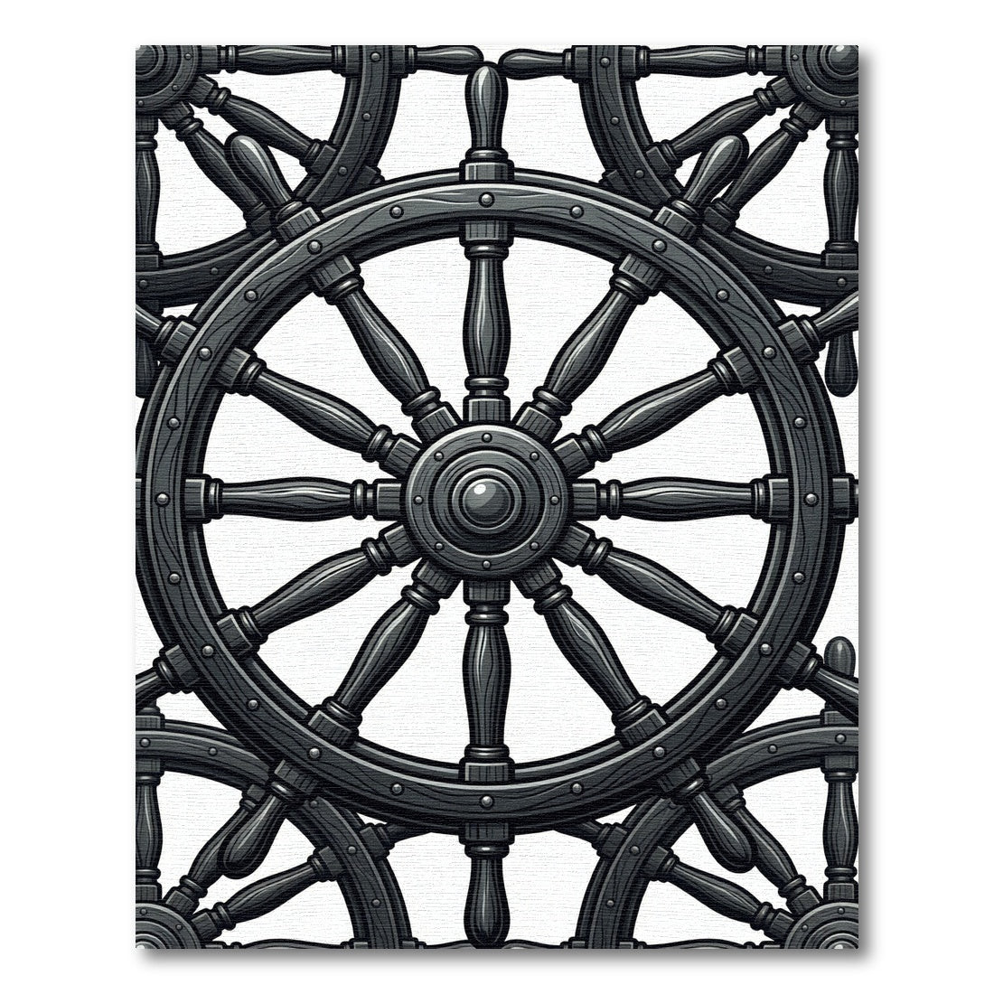 Charcoal Nautical Ship Wheel Intertwined Rug