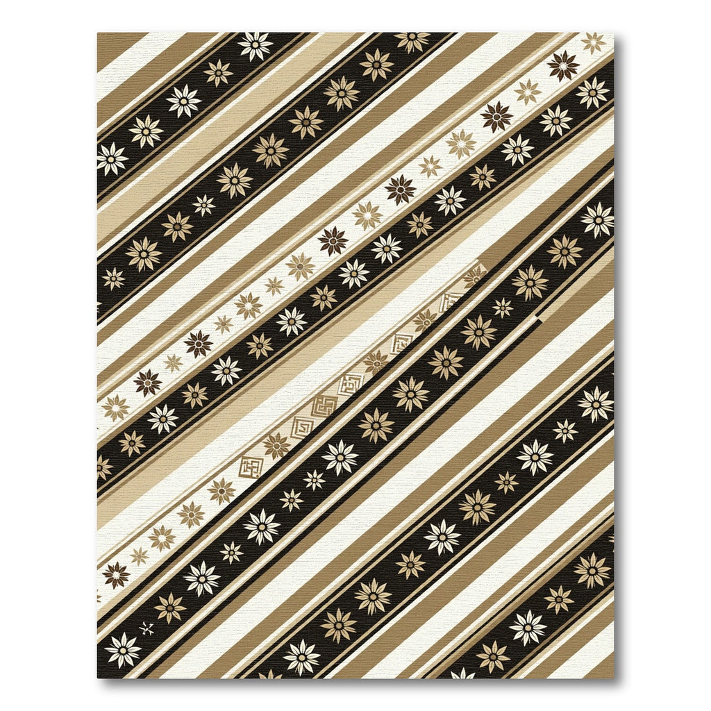 Gold Floral Stripes Geometric Band Rug