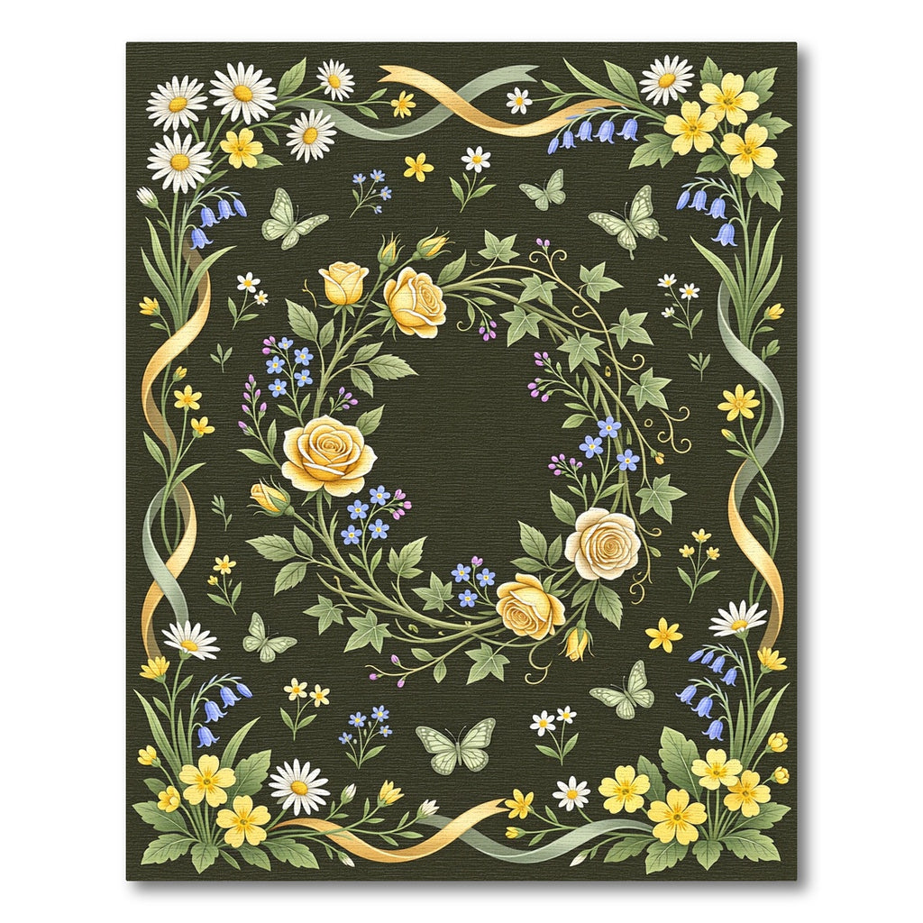 Whimsical Golden Rose Butterfly Garden Rug