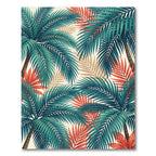 Lush Green and Coral Tropical Foliage Rug