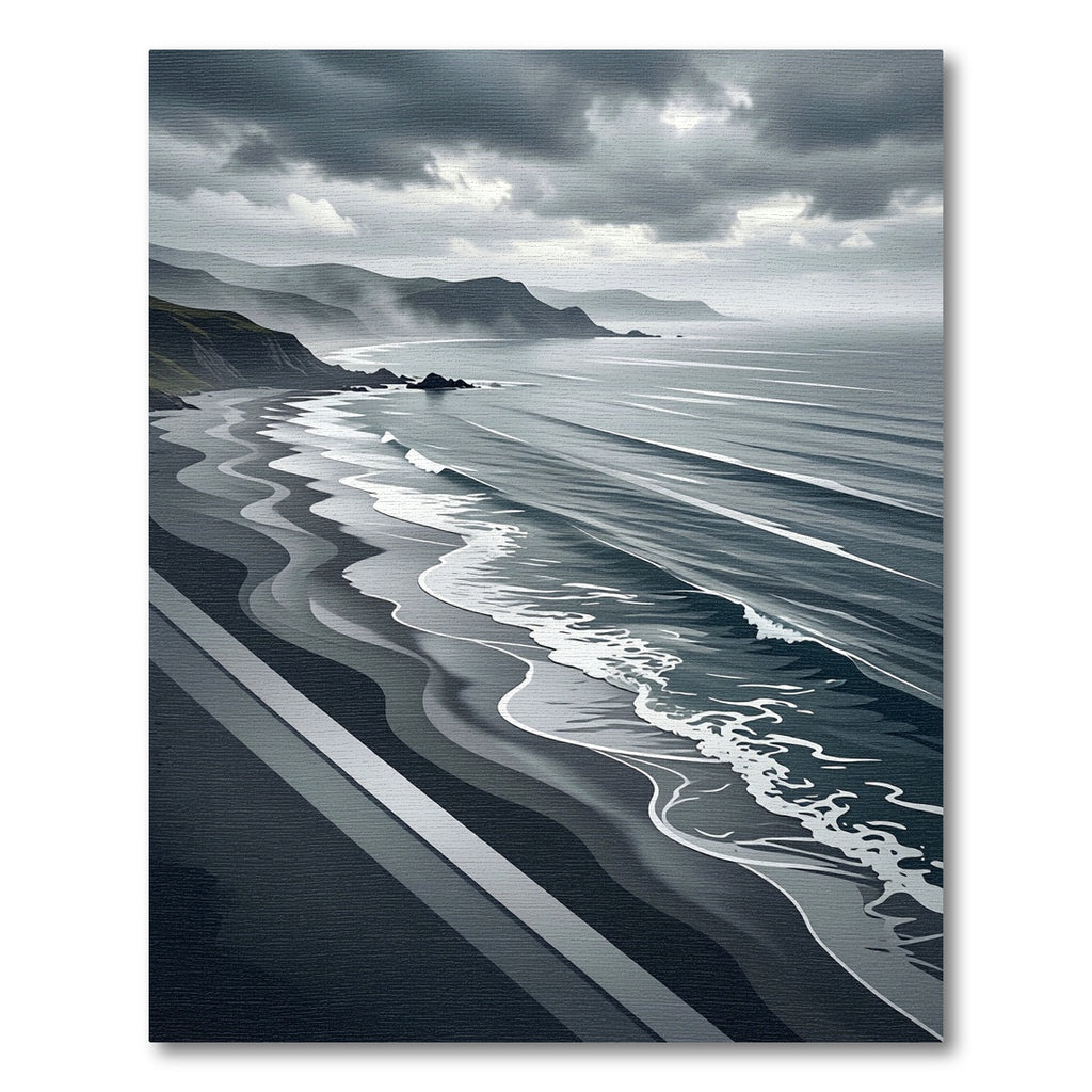 Monochromatic Coastal Wave Landscape Rug