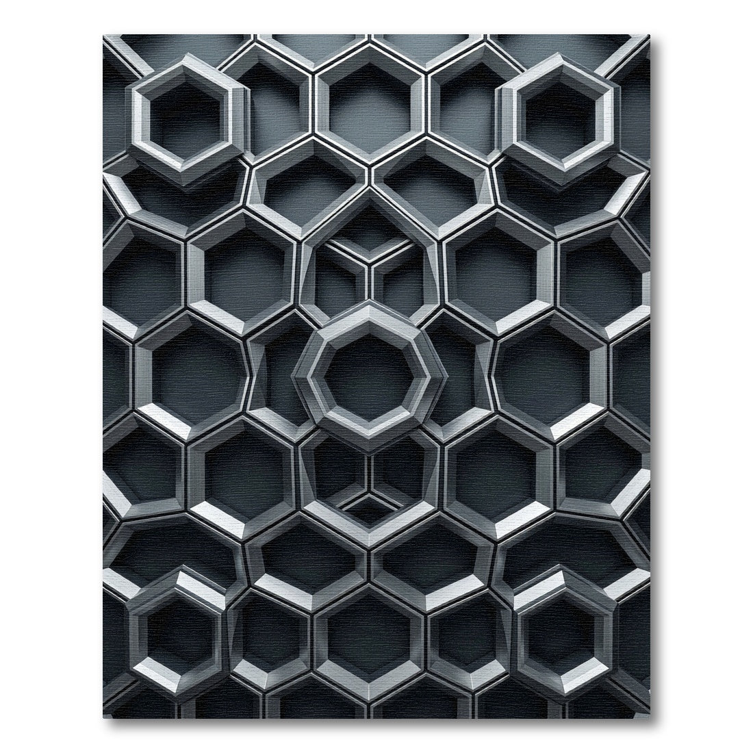 Modern Metallic Silver Geometric Hexagon Rug