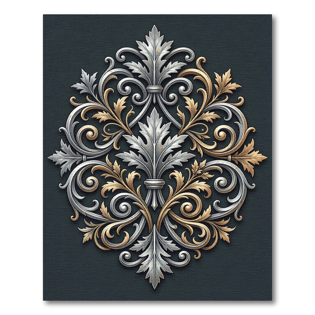 Elegant Silver and Gold Acanthus Scroll Rug