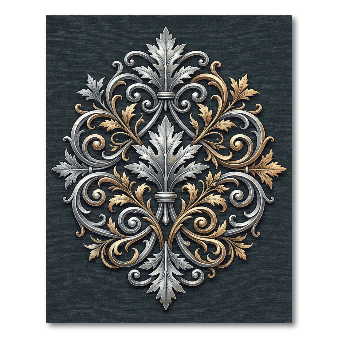 Elegant Silver and Gold Acanthus Scroll Rug
