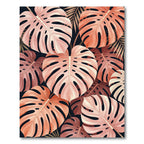 Coral Pink Monstera Leaf Collage Rug