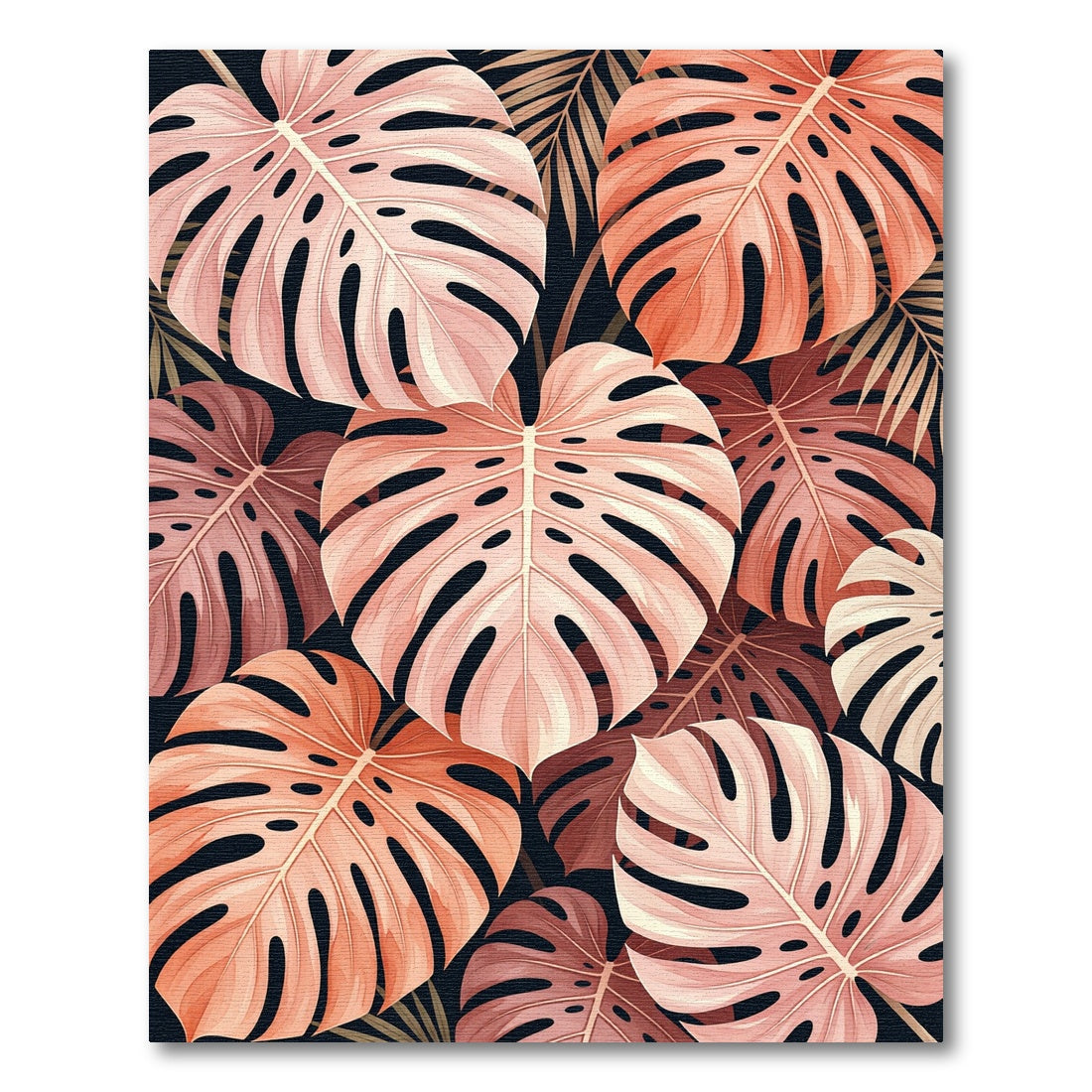 Coral Pink Monstera Leaf Collage Rug