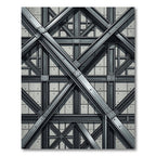Industrial Gray Geometric Steel Beam Structure Rug