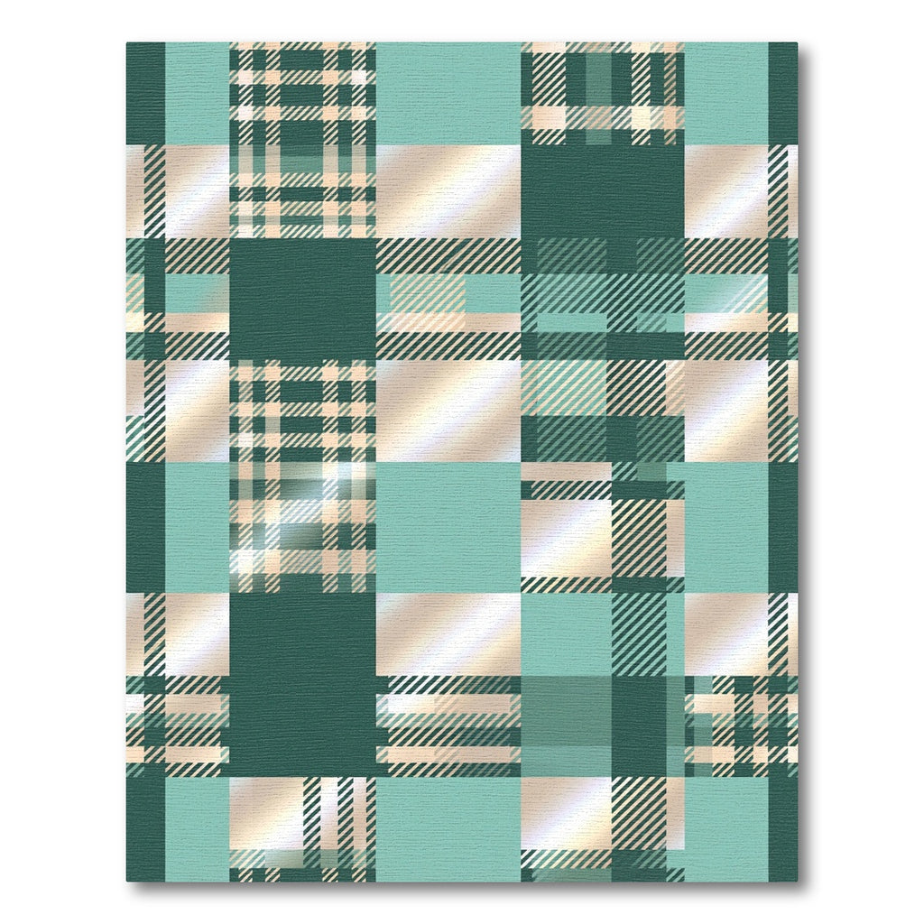 Teal Emerald Gold Plaid Patchwork Rug