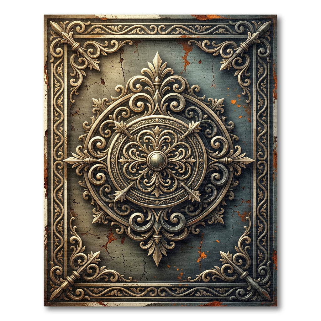 Antique Bronze Filigree Ornate Medallion Rug