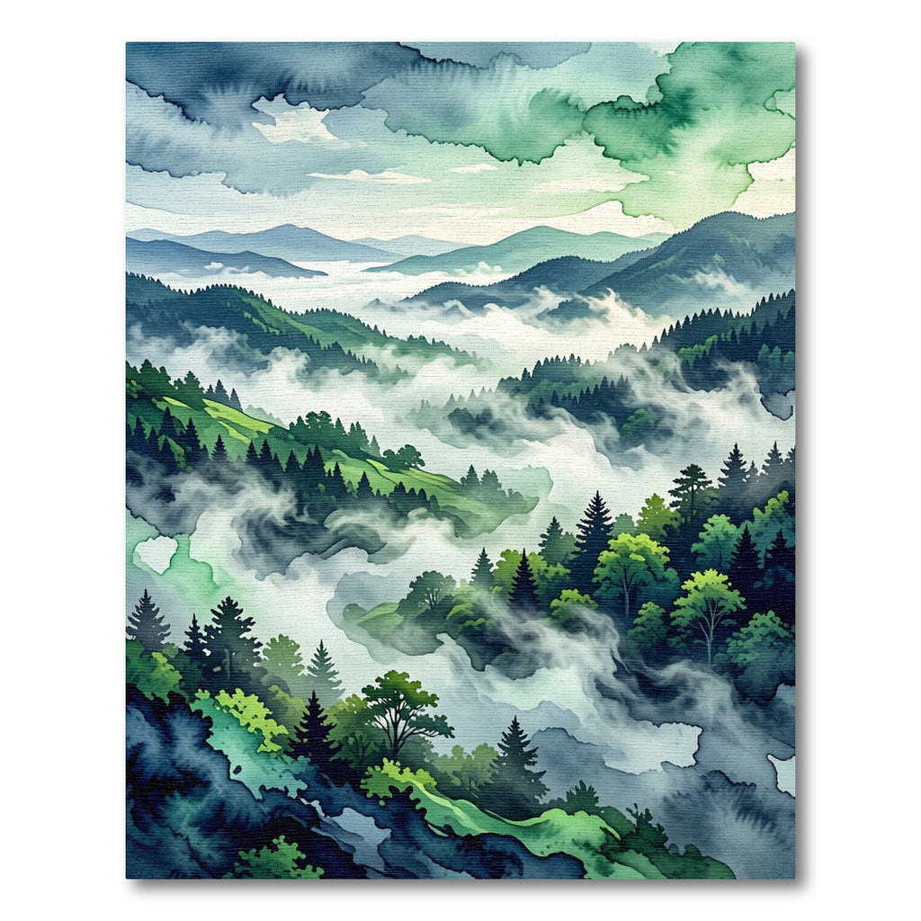 Ethereal Misty Forest Mountain Landscape Rug